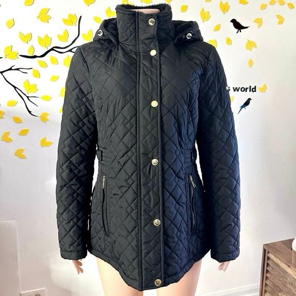 Laundry by Shelli Segal Women’s Quilted Winter Jacket With Hood Size Large Black - Picture 14 of 14